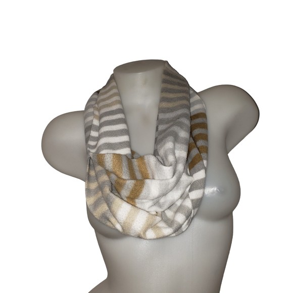OLD NAVY White Gray and Tan Neutral Striped Fleece Infinity Loop Scarf - Picture 6 of 6